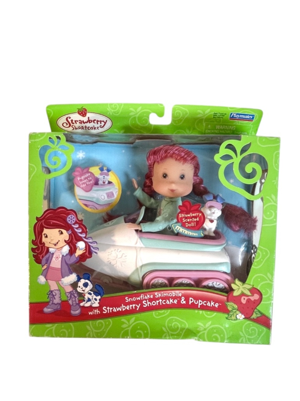 2007 Strawberry Shortcake SNOWFLAKE SKIMOBILE with Scented Doll and PUPCAKE